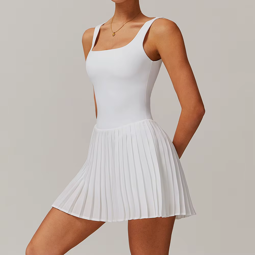 Combinaison de yoga anti-absorbe ouissement pour femme, jupe de tennis, robe de sport plissée à poche trempée, ensemble de course et de fitness, astronomique, nu