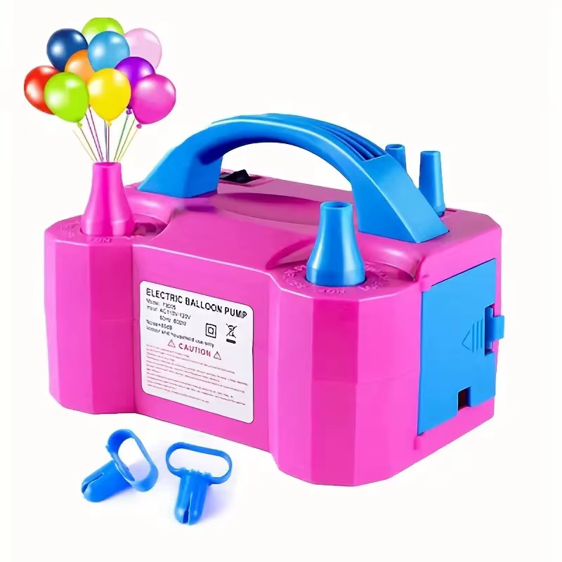 Pompe à ballons électrique portable avec deux buses, 600W, rouge rose - Alimentée par USB, fonctionnement manuel pour les décorations de fêtes et d'événements