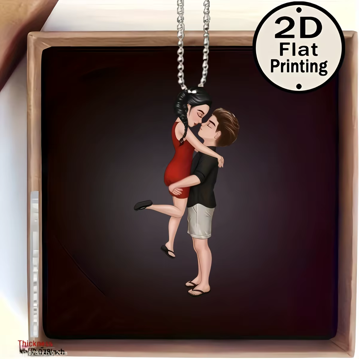 1 pendentif en acrylique pour couple, ornement plat 2D à suspendre au rétroviseur de voiture, porte-clés et breloque pour sac à dos – Cadeau idéal pour les couples