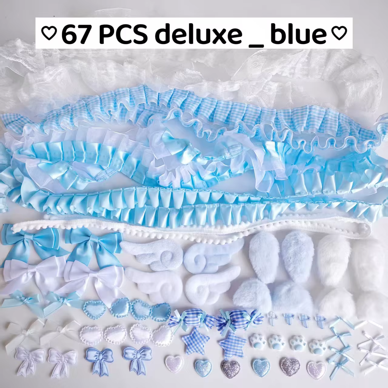 67 pièces d'ensemble d'accessoires colorés, ensemble de matériel en dentelle rose, accessoires de bricolage manuels pour ventilateur, emballage douloureux, beau