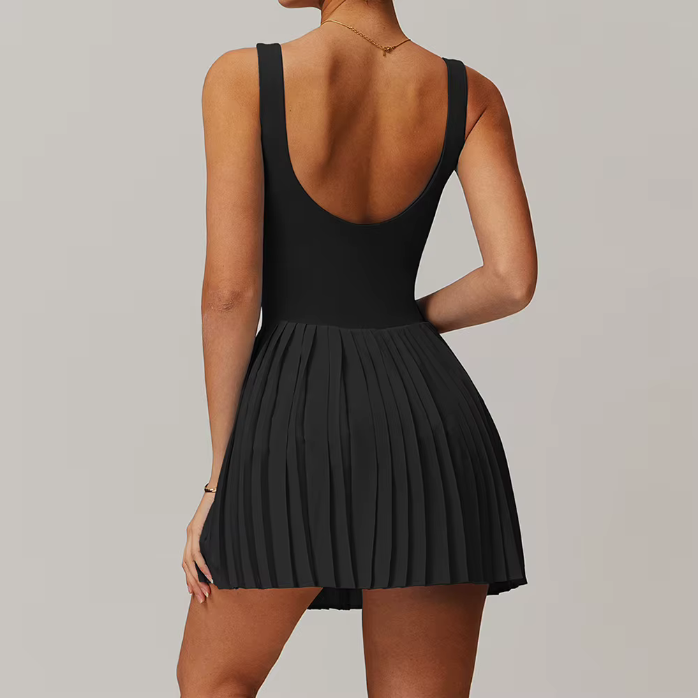Ensemble de Yoga, robe de Tennis nue, combinaison pour femmes, bas anti-éblouissement, vêtements de Fitness, poches de course, jupe plissée, robe de sport
