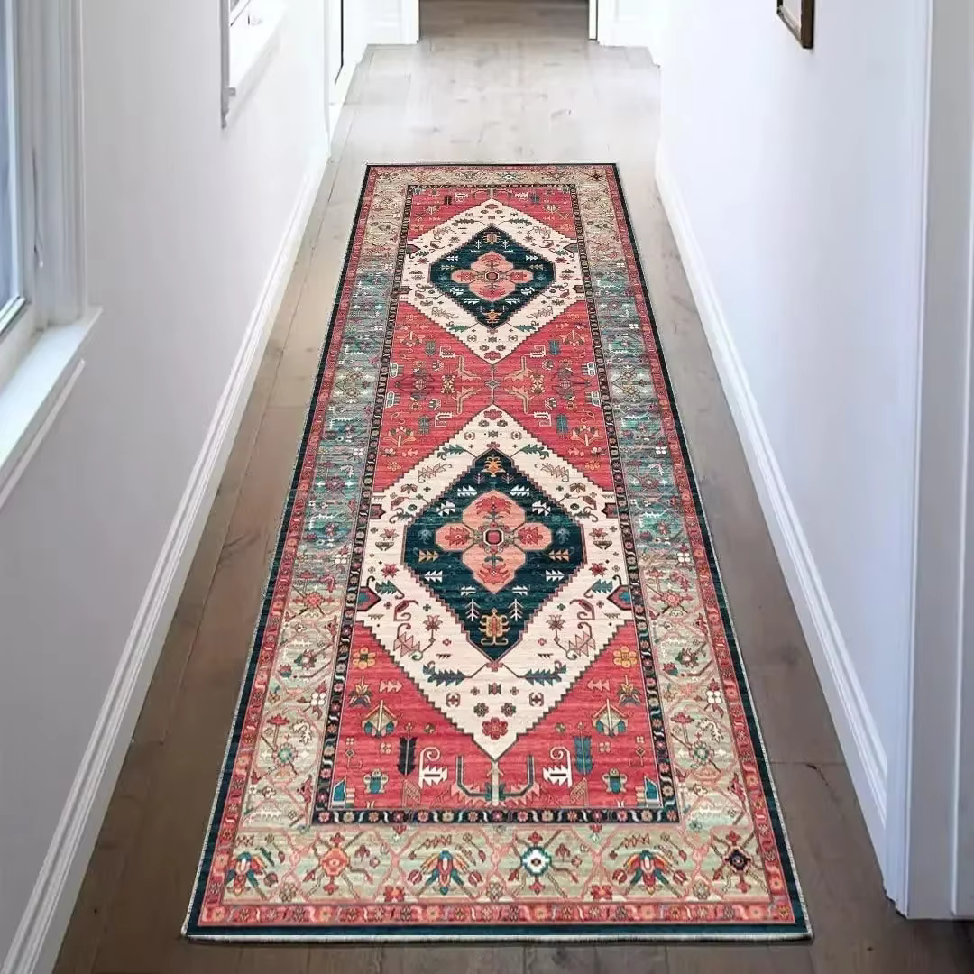 Tapis de cuisine persan traditionnel rouge et marron, tapis antidérapant pour salon, chambre, couloir, buanderie, véranda, tapis de sol