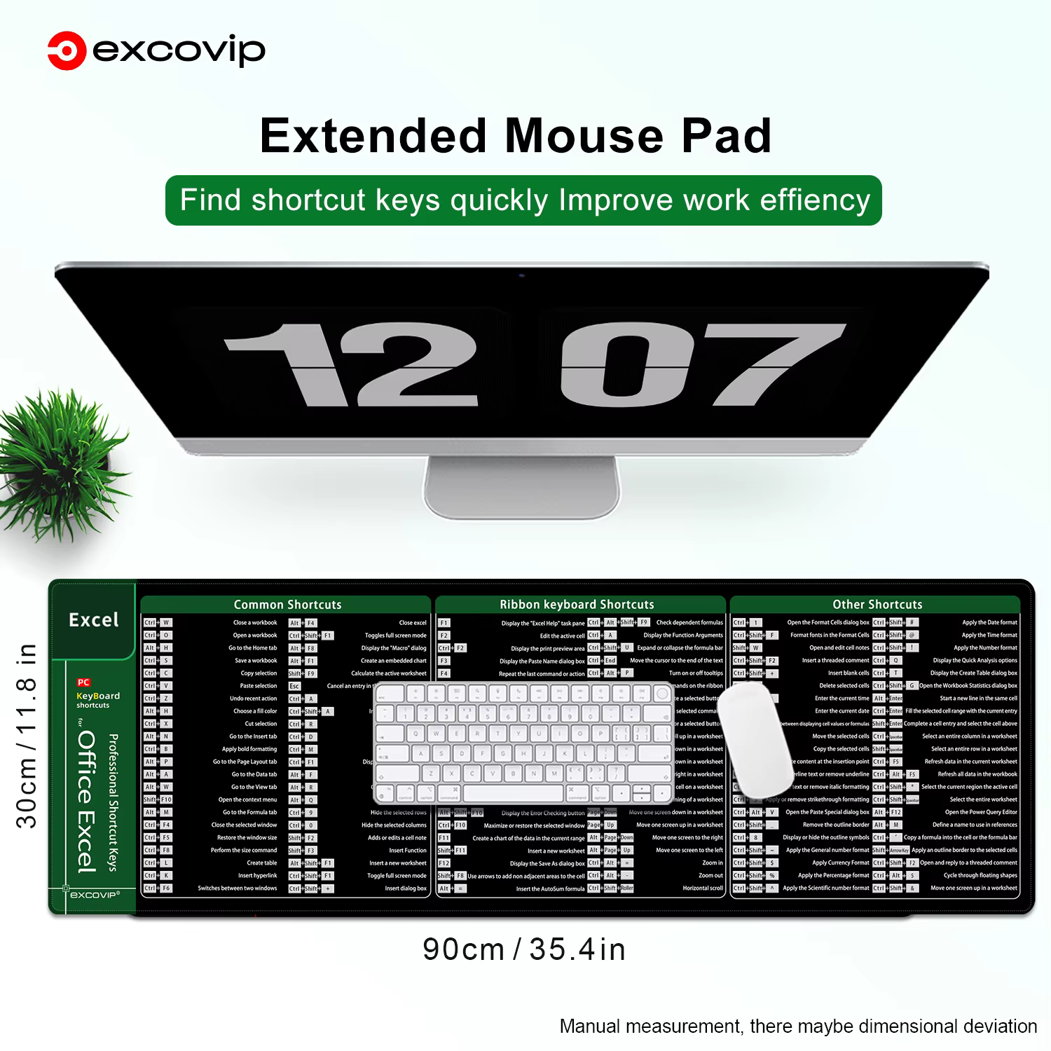 Tapis de souris EXCO Excel raccourcis, grand tapis de bureau étendu pour ordinateur de bureau, grand clavier avec bord cousu, Base antidérapante