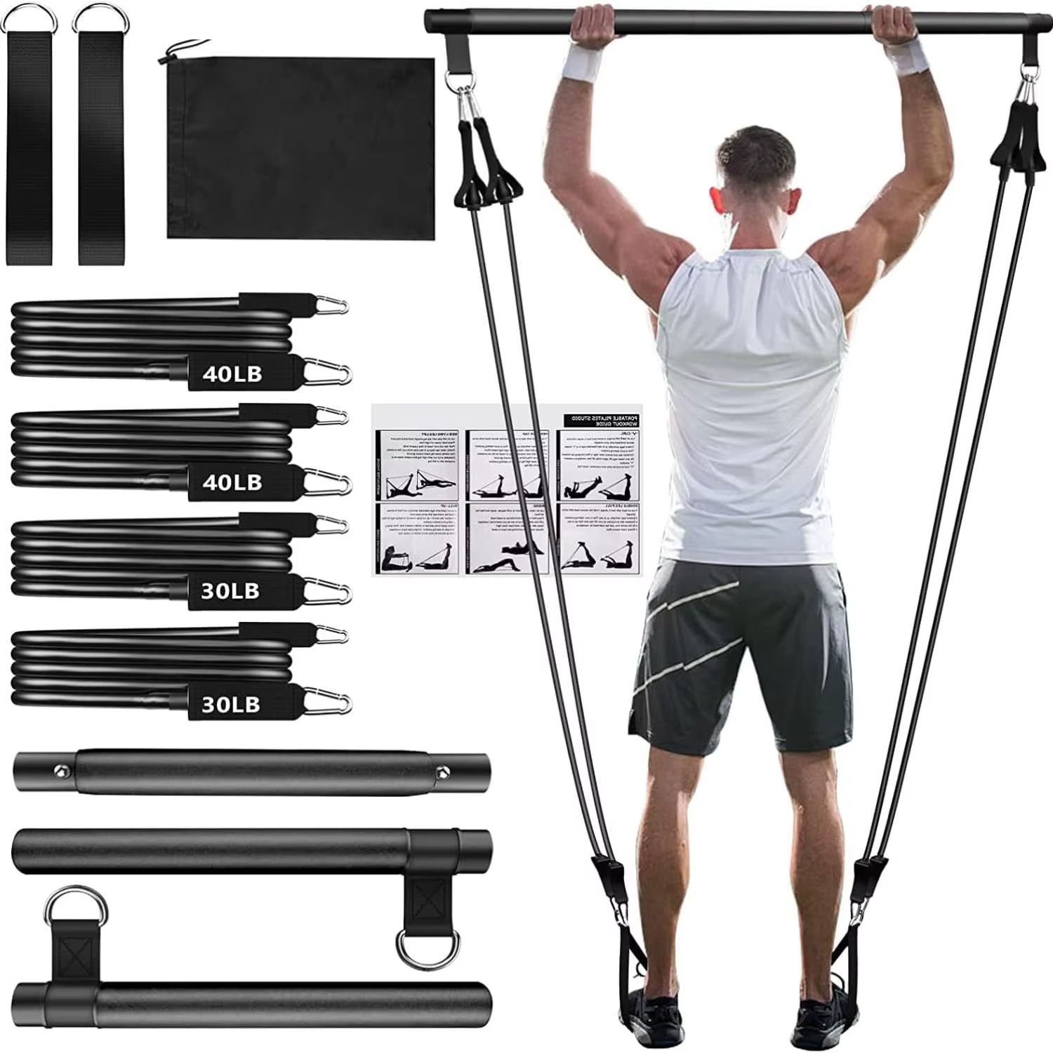 Kit de barre de Pilates avec bandes de résistance réglables