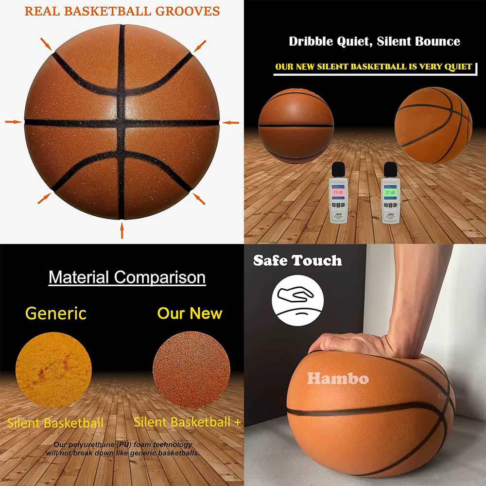 Basketball silencieux taille 7 # (29.5")6 # /5 # Dribbling intérieur rainuré sans air mousse basket-ball silencieux dribble formation balle silencieuse cadeau