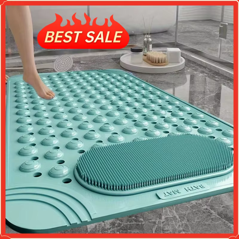 Tapis de bain antidérapant en PVC bleu clair - Tapis de sécurité rectangulaire pour douche et salle de bain avec picots de massage - 0,8 cm d'épaisseur, 2600 g/m², motif à pois