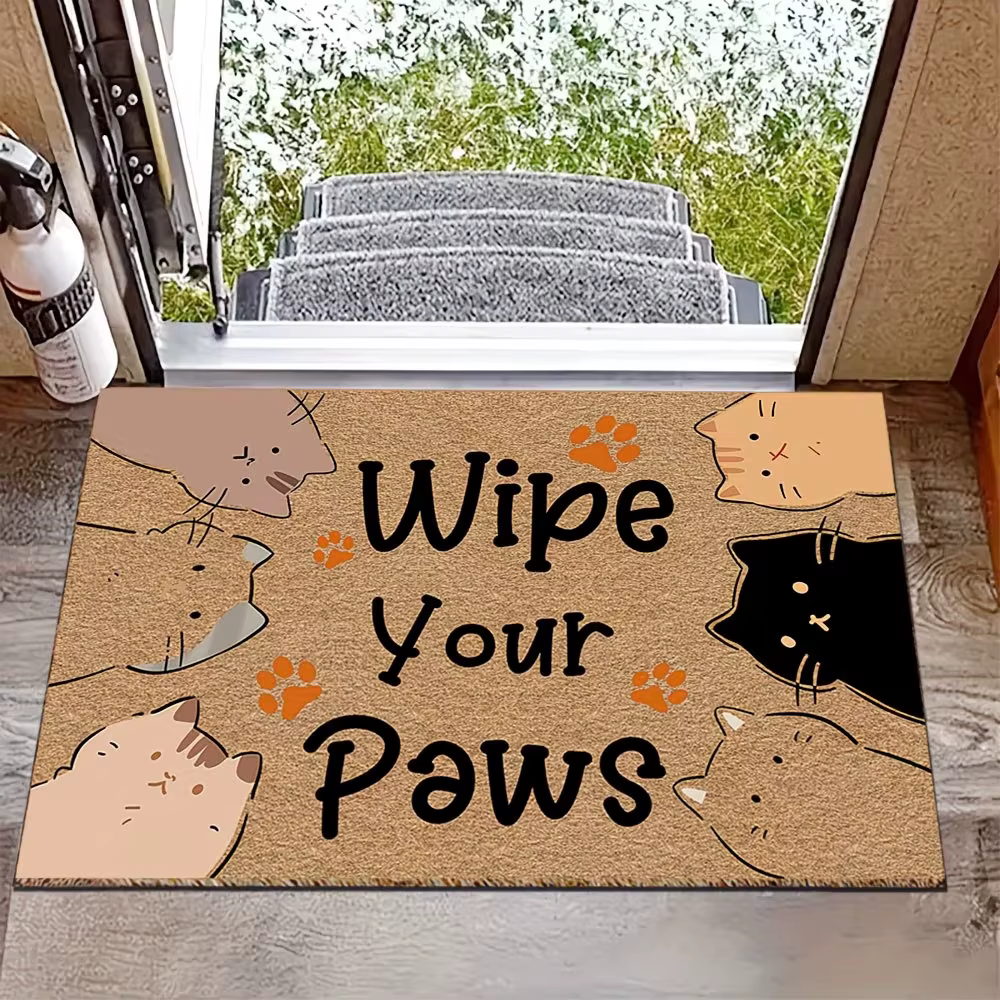 Tapis de porte en fibre de coco avec bulle de discours « Bienvenue » pour salon, cuisine, entrée intérieure, lavable, décoration mignonne de chien, non en fibre de coco