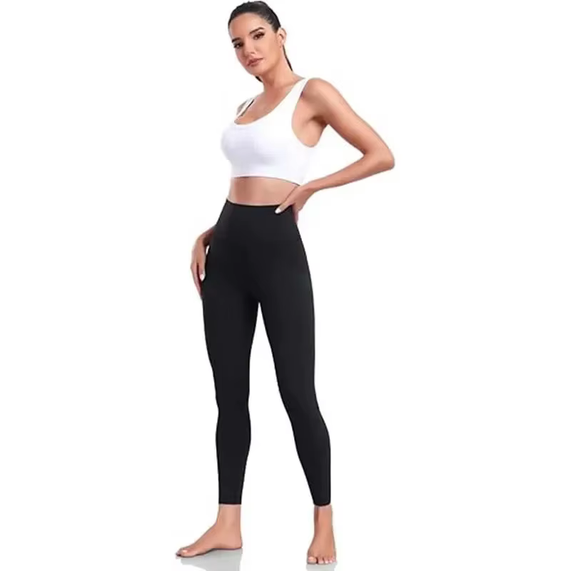 Leggings de yoga taille haute pour femme - Pantalon de sport moulant couleur unie pour le Pilates
