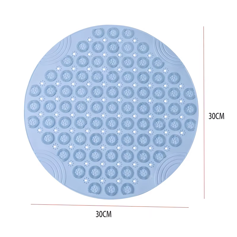Tapis de salle de bain rond antidérapant en PVC, avec trou de vidange, tapis de bain en Silicone, coussin de Massage des pieds, tapis de douche souple pour baignoire