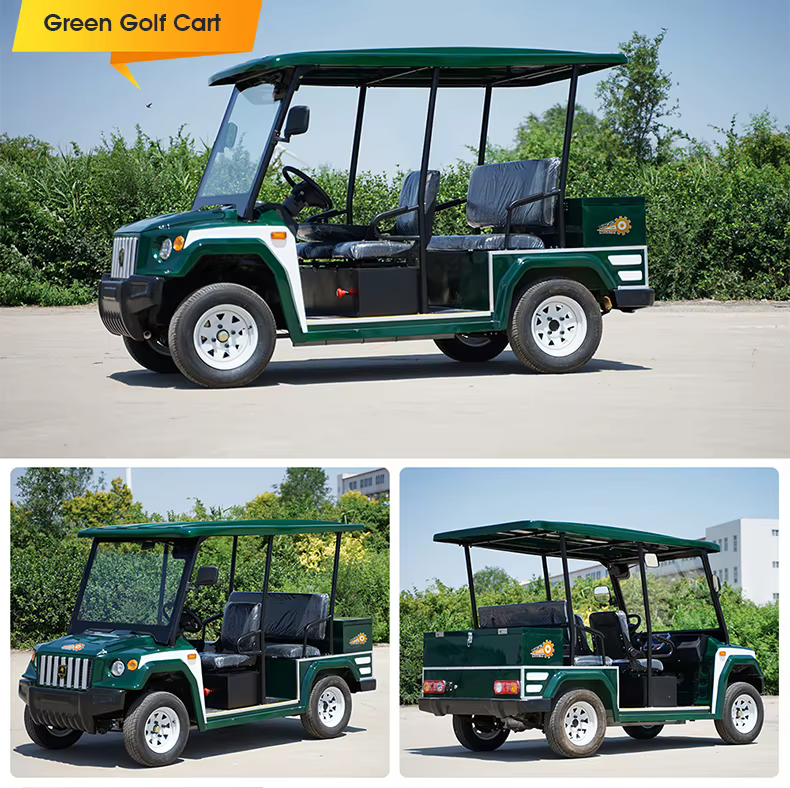 Voitures de golf électriques populaires ! Chariots de golf électriques jaunes en promotion, 5/6 places, 4 roues, chariot de golf 6 places