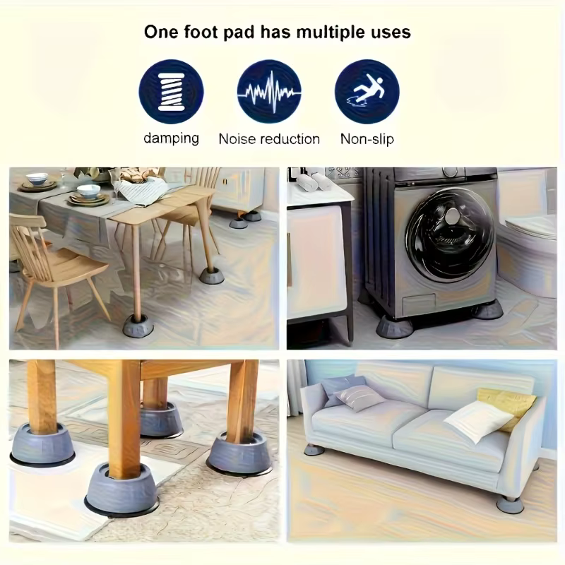 Pads anti-vibrations pour lave-linge, réduisent le bruit, 100% plastique durable, base de support stable avec pieds et roulettes pour tous les appareils.