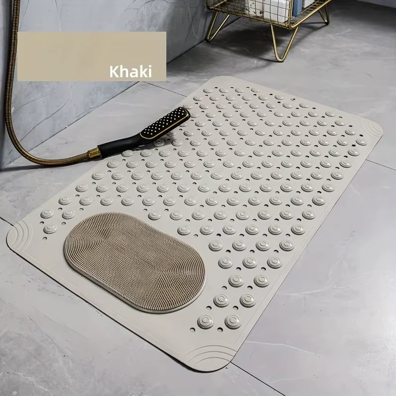 Tapis de bain antidérapant en PVC bleu clair - Tapis de sécurité rectangulaire pour douche et salle de bain avec picots de massage - 0,8 cm d'épaisseur, 2600 g/m², motif à pois