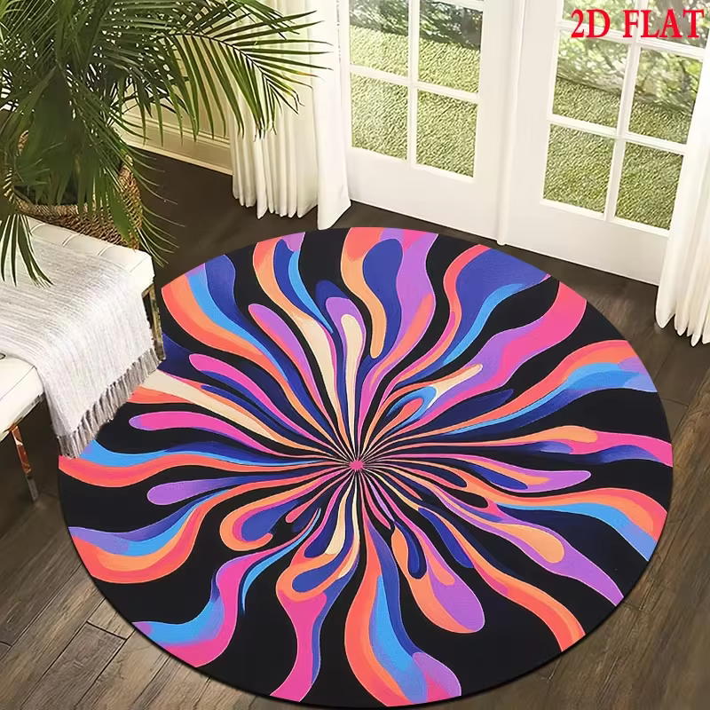 Tapis rond minimaliste abstrait vert et or à lignes courbes, base noire, antidérapant, tapis géométrique doux pour la décoration de la chambre à coucher et du salon