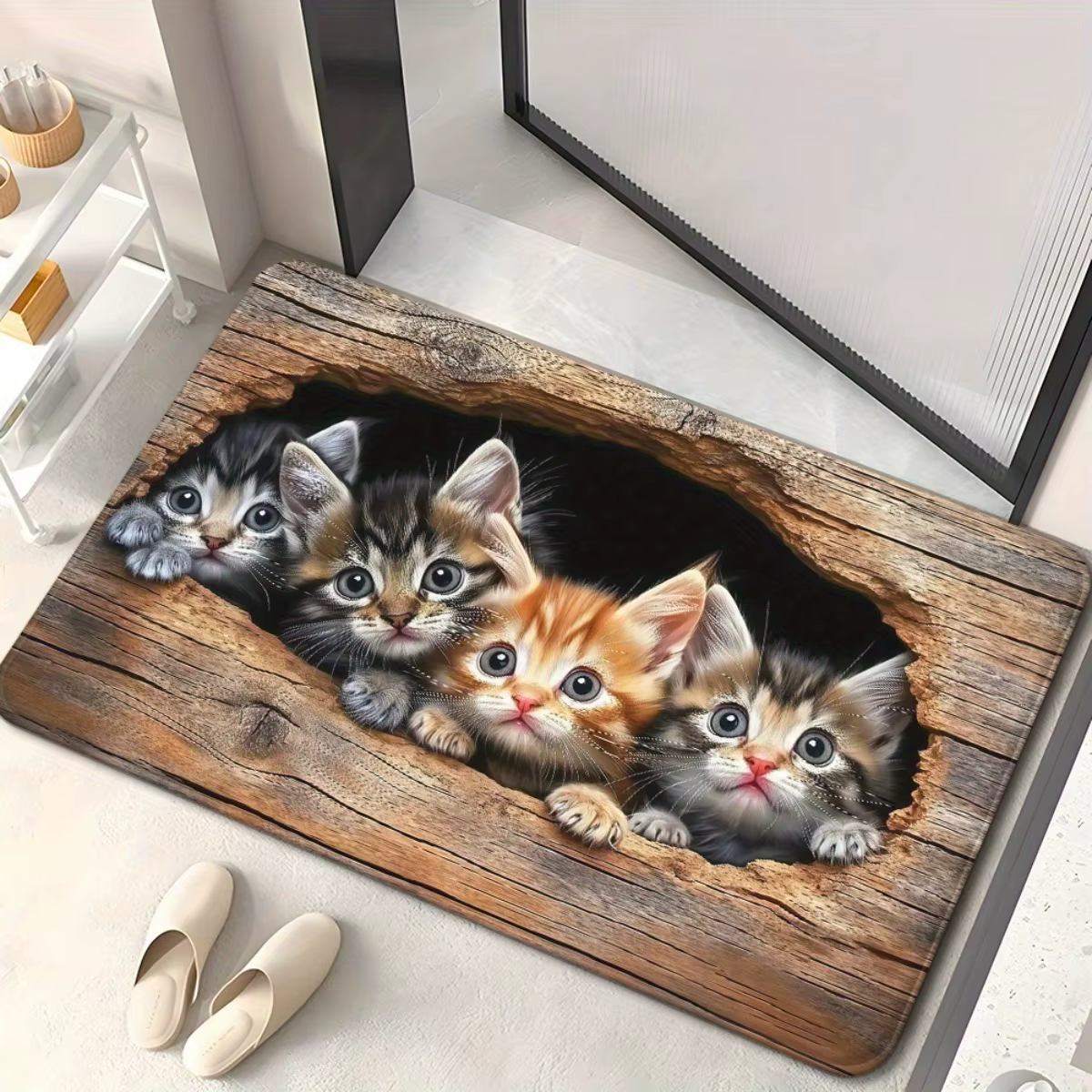 Tapis de sol motif chatons mignons - Tapis décoratif à empreintes de pattes d'animaux de dessin animé - Tapis d'intérieur pour chambre, salon, entrée