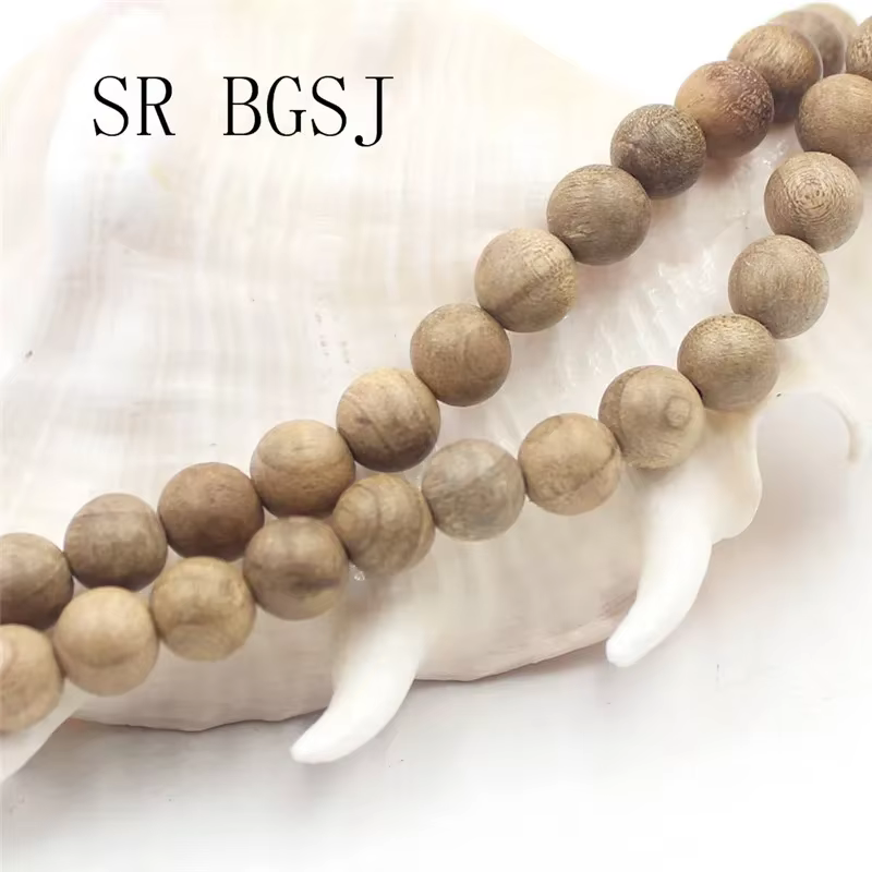 Perles de méditation mala rondes en bois naturel