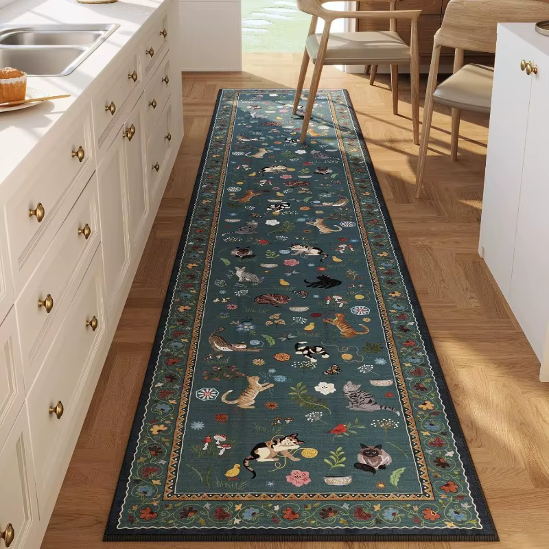 Tapis de chemin de chat Vintage, chaton coloré, imprimé Floral, décoration de maison, tapis antidérapant avec animaux, pour couloir, entrée, chambre à coucher