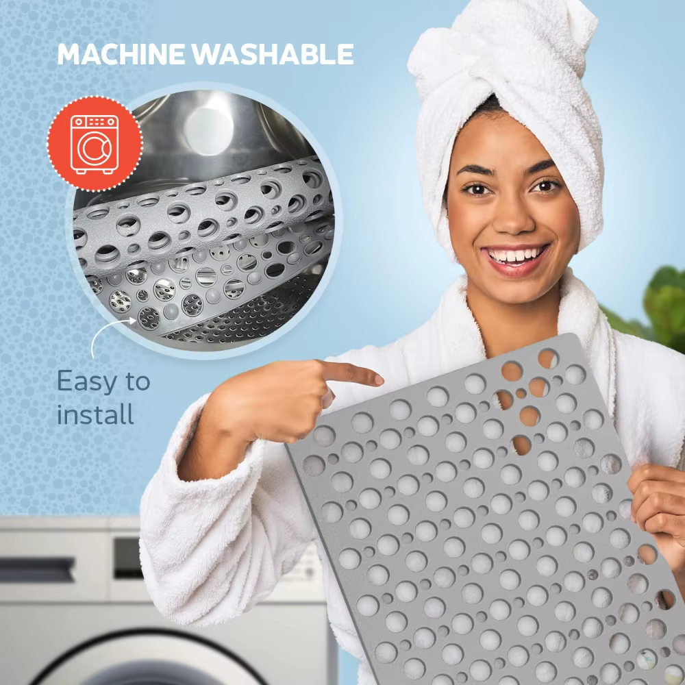 Tapis de bain antidérapant pour douche, tapis de sécurité antidérapant avec ventouses puissantes, trous de drainage rapides, lavable en machine pour personnes âgées