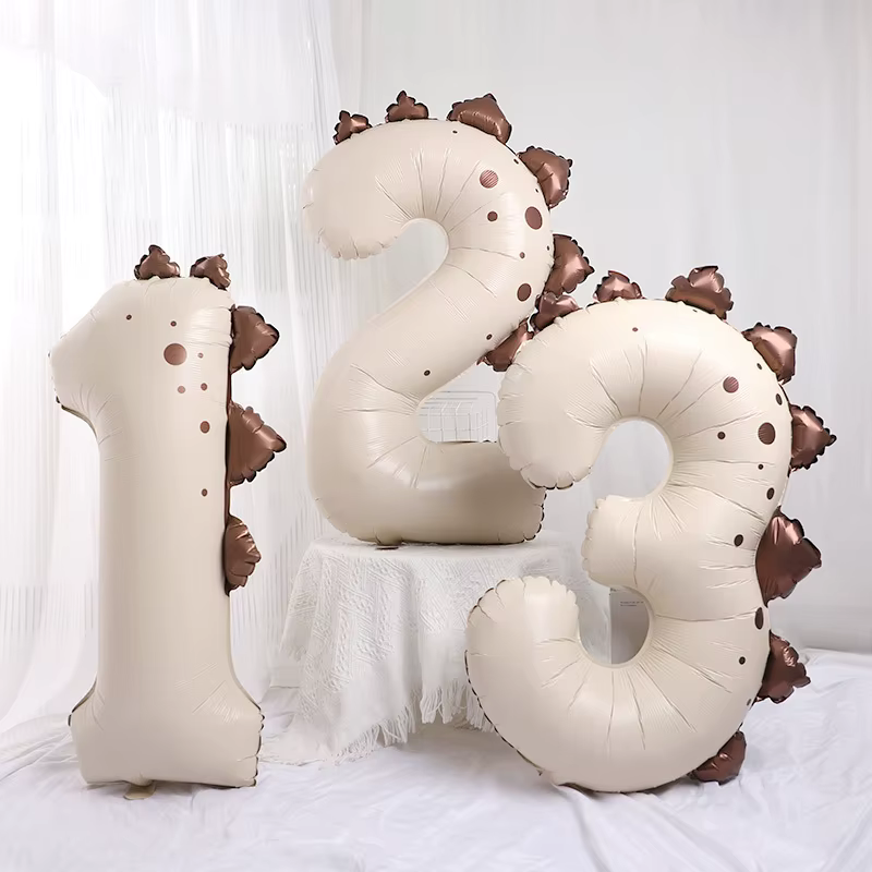 Ballons numériques dinosaures de 40 pouces, ballons numériques en aluminium recouvert d'hélium avec cornes de dinosaure, décorations pour le premier anniversaire