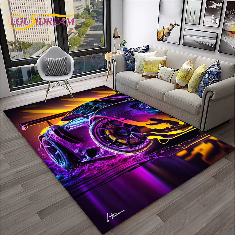 Tapis de voiture de course de sport Lea pour la maison, le salon, la chambre à coucher, la salle de jeux, le canapé, les virus de porte, la zone de jeu des enfants, les polymères de sol non ald