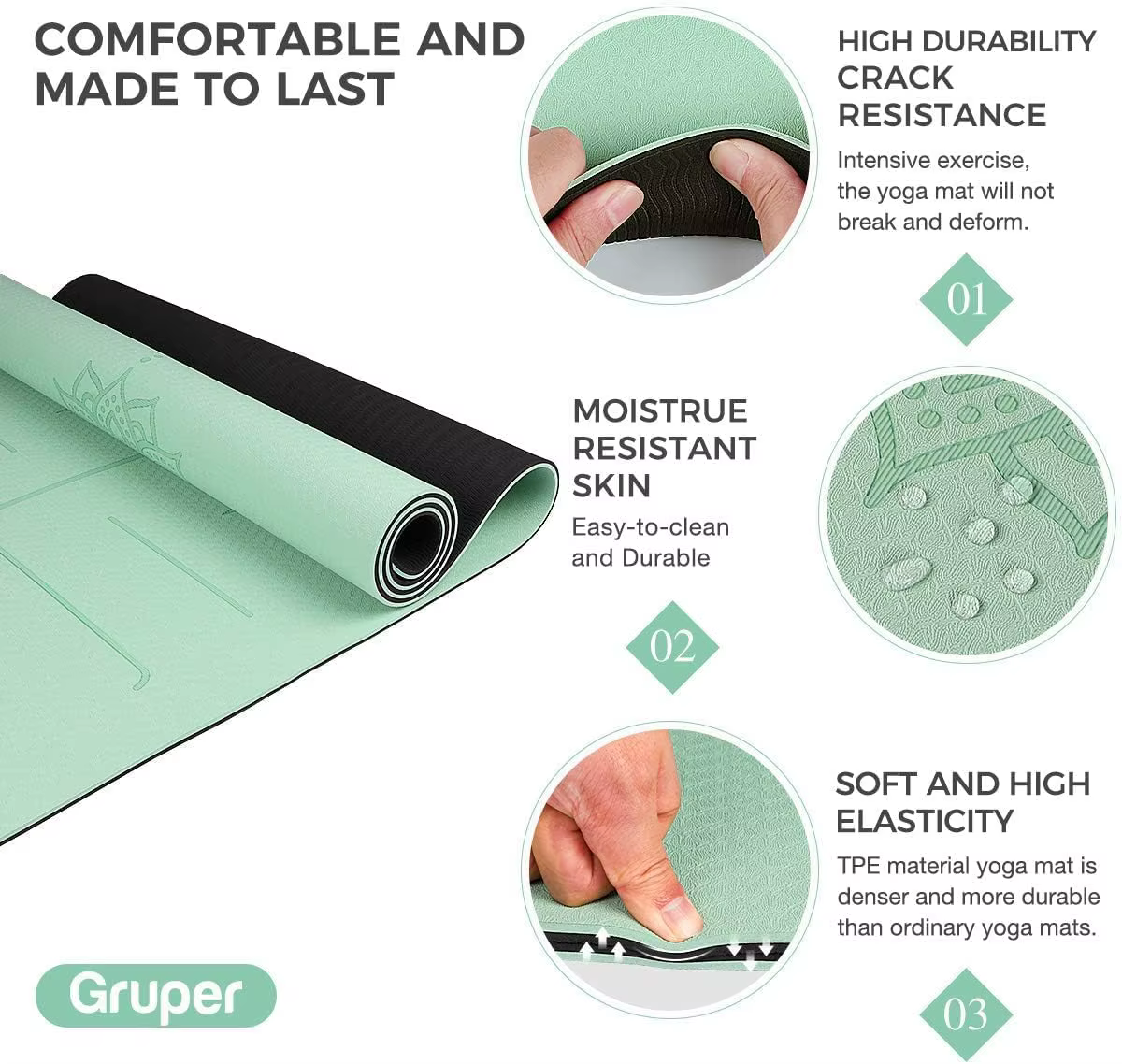 TPEgoyamat Tapis de yoga épais antidérapant
