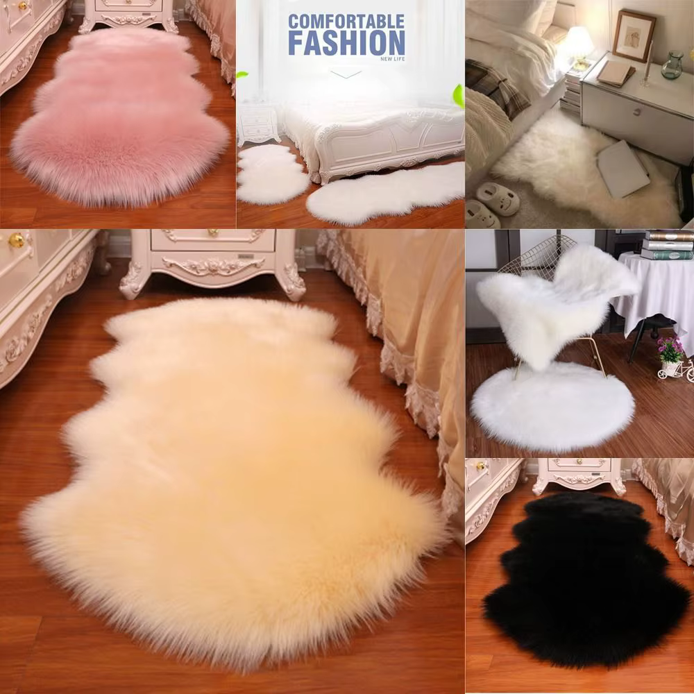 Tapis Shaggy Moelleux en Faux Peau de Mouton Artificielle, Tapis à Cheveux Longs, Laine Moelleuse, Polymères Doux, Décoration de Maison, Antidérapant pour Chambre à Coucher