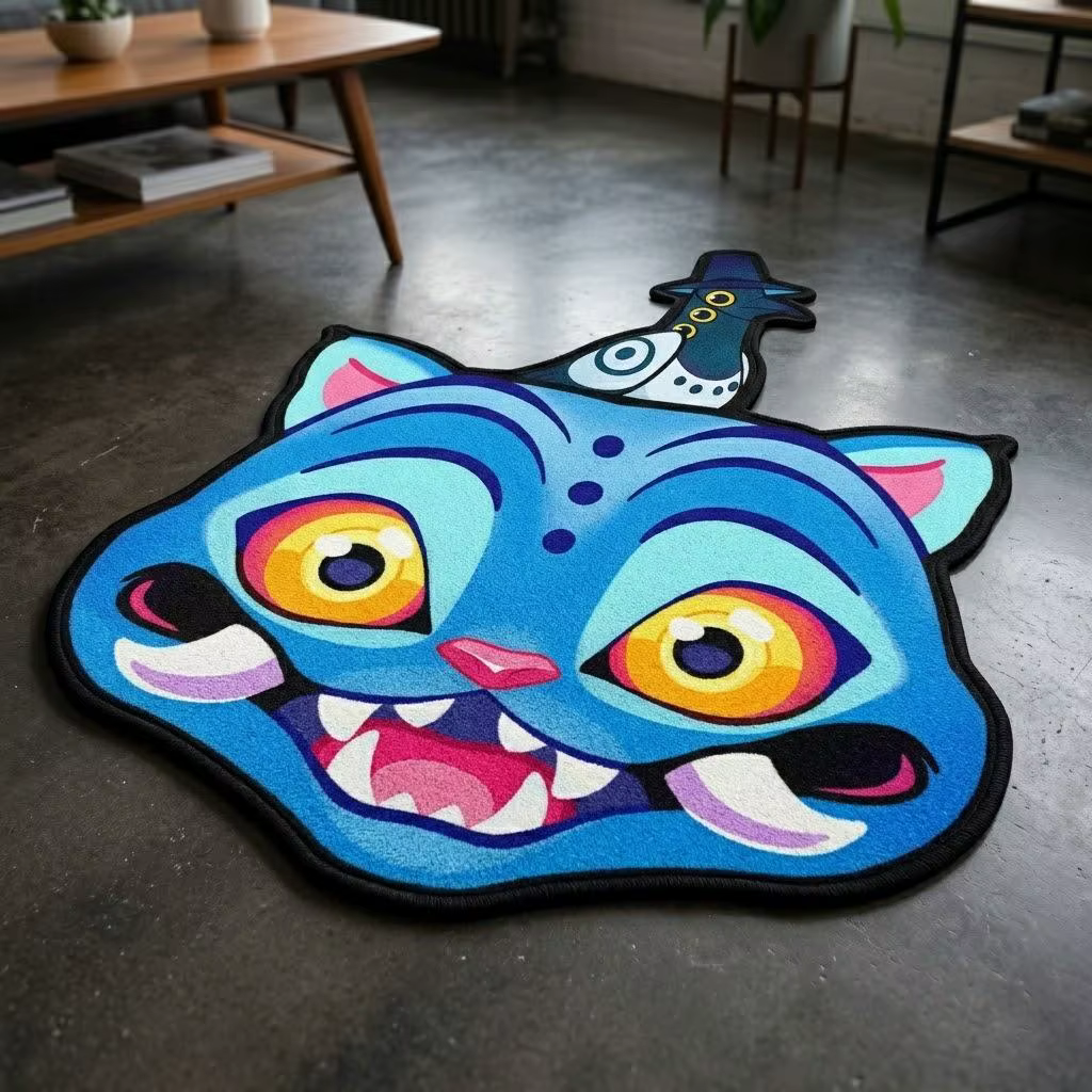 Tapis Anime Tigre Bleu Mignon Manga, Tapis de Salon et Chambre Antidérapant, Décoration Maison, Cadeau d'Anniversaire pour Enfants