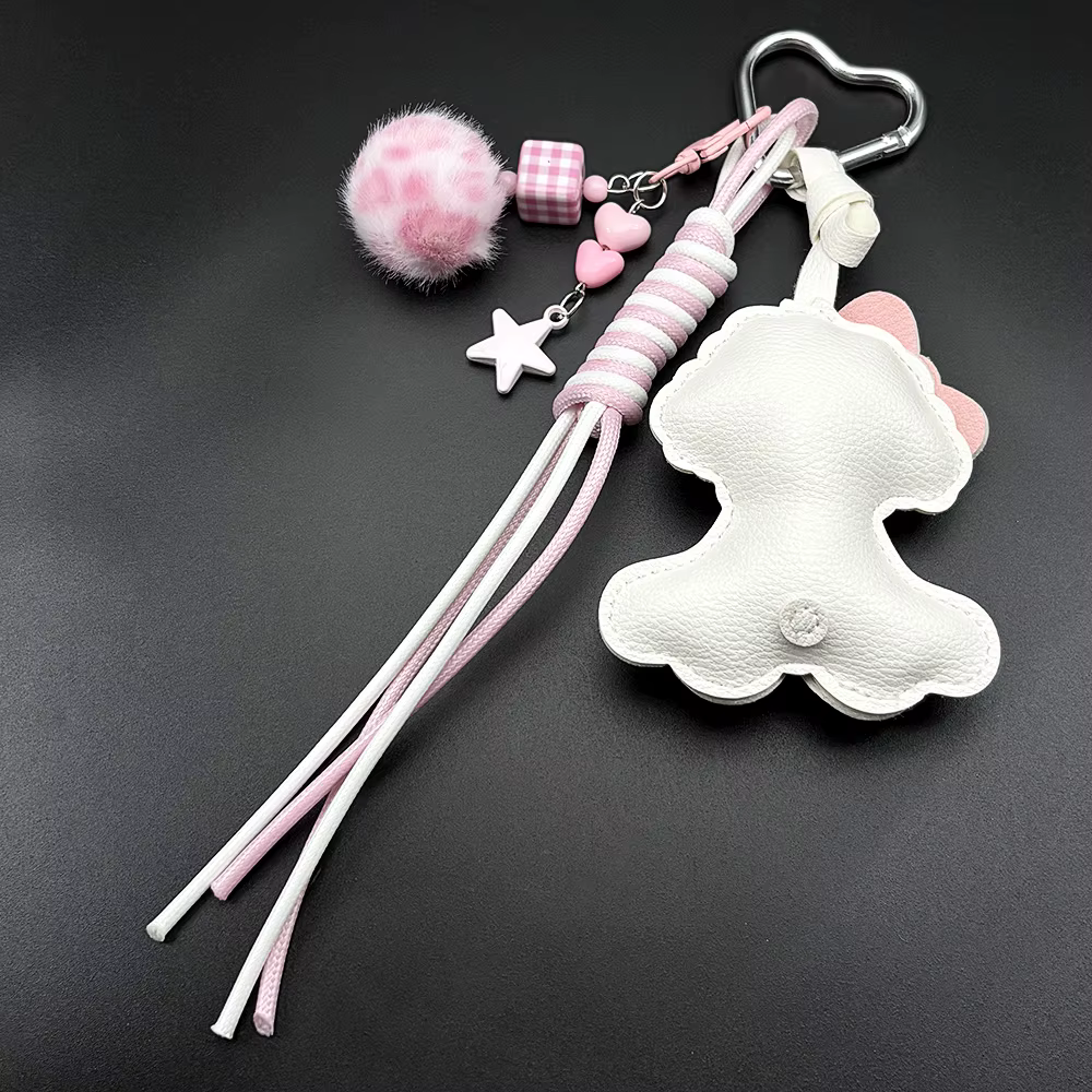 Sac à dos pour chien rose kawaii, accessoire, pompon, cuir PU, corde en nylon, boule de fourrure, sac pour chiot mignon pour filles, pendentif, cadeaux de bijoux d'anniversaire