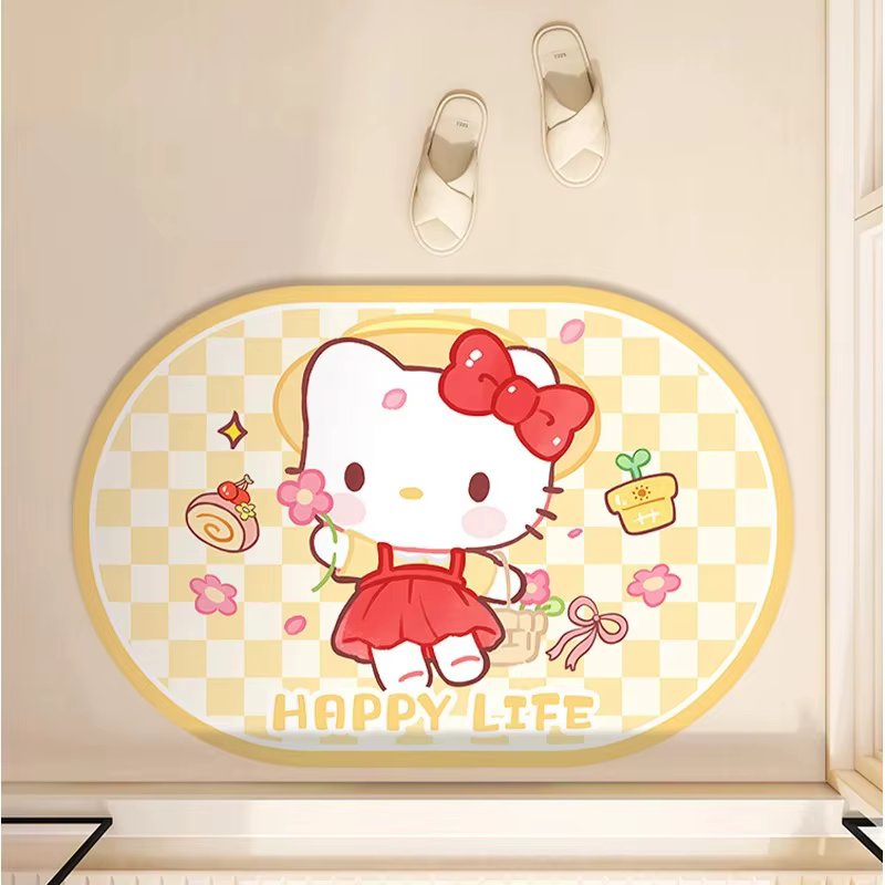 Tapis de bain Kawaii Kitty à bordure rose, résistant aux taches, antidérapant, séchage rapide, en terre de diatomée