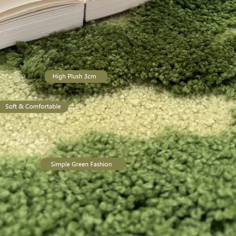 Tapis en peluche touffeté effet mousse pour chambre et salon, tapis de sol antidérapant vert forêt, tapis épais pour pieds, tapis de chevet, décoration intérieure