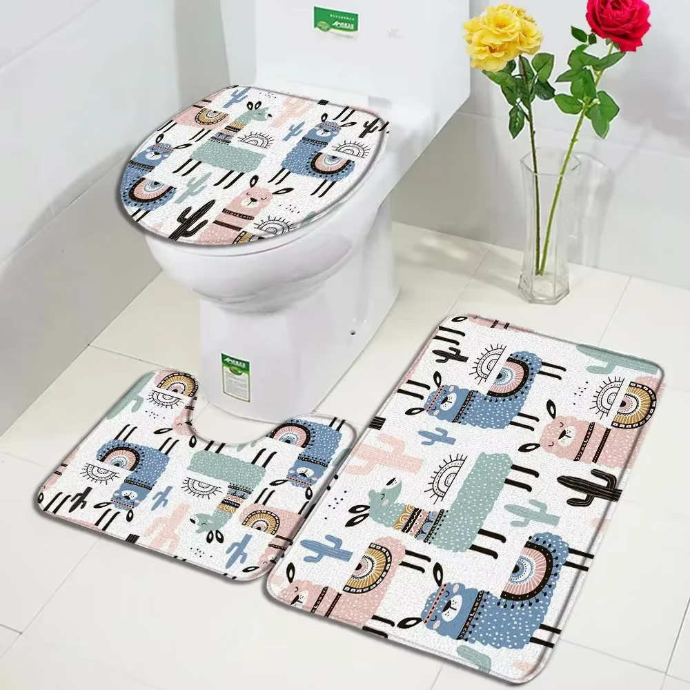 Ensemble de polymères de bain de dinosaure de dessin animé, animaux amusants, plante tropicale, AMP, arbre quantique, tapis pour enfants, décor à la maison, couverture de sol de toilette