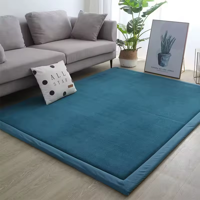 Tapis rectangulaire épais de couleur unie pour salon