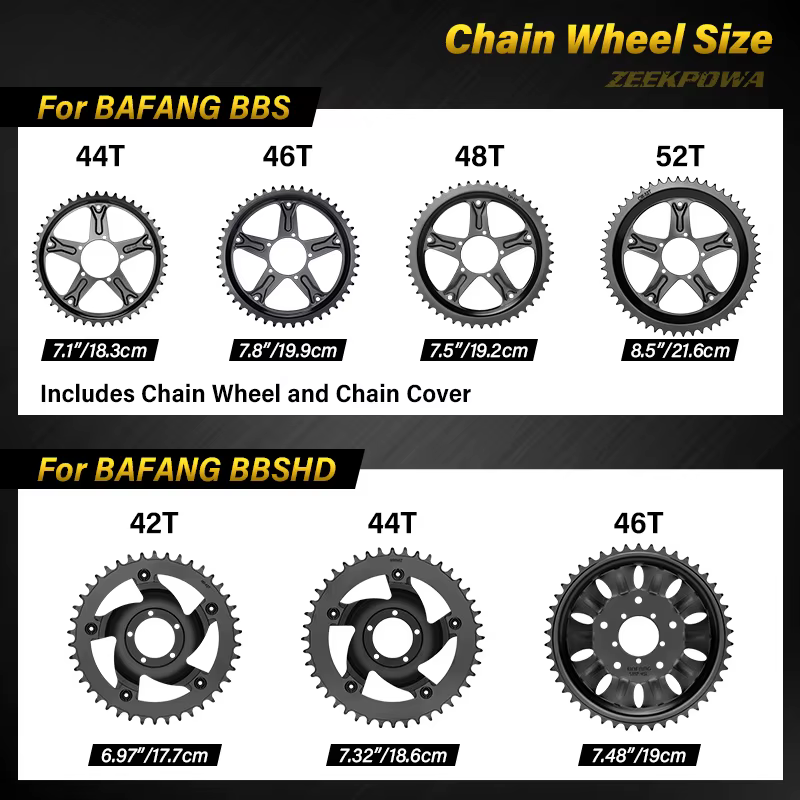 Bafang 44T 46T 48T 52T plateau chaîne roue garde pignon roue à chaîne pour BBS01B BBS02B BBSHD moteur d'entraînement central accessoires de vélo électrique