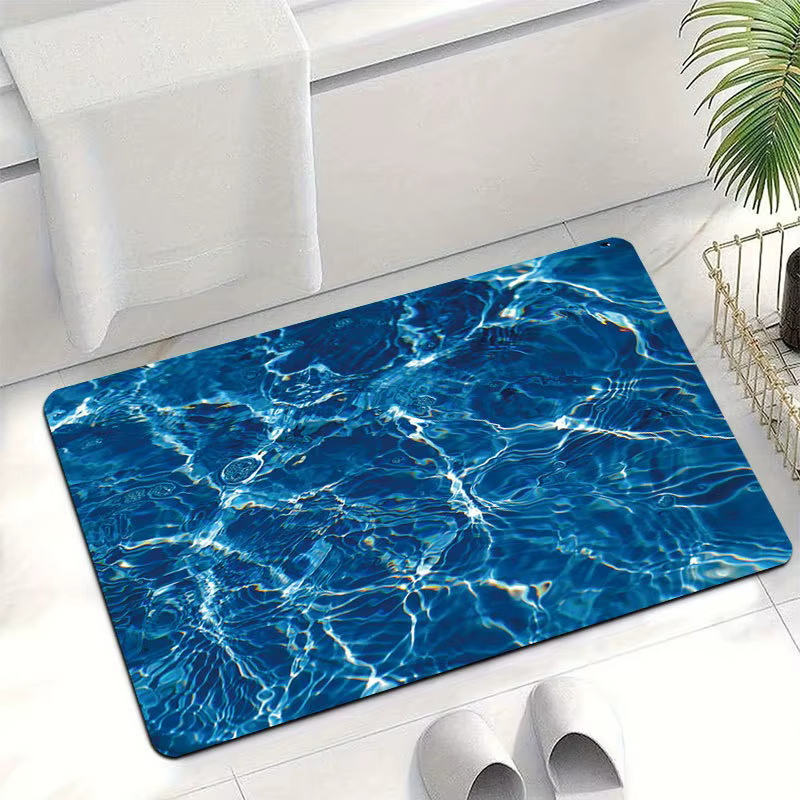 Tapis de bain à motif de vague d'océan bleu, paillasson doux et absorbant pour entrée de salle de bain, tapis de sol imperméable, décoration confortable pour la maison