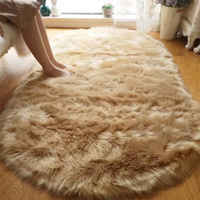 VIKAMA – tapis ovale en laine et soie de luxe léger, moelleux et doux, antidérapant, pour salon, chambre d'enfant, décoration de la maison