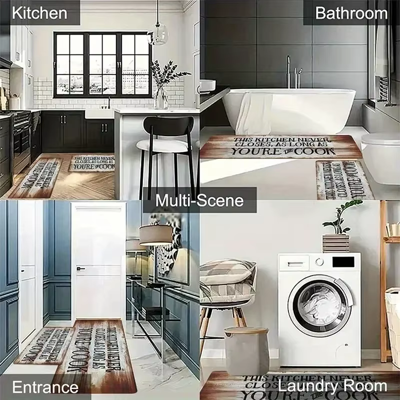 Tapis de cuisine moderne à motif de carreaux de pierre, antidérapant, à longue bande, pour sol, facile à nettoyer, décor de couloir de salle à manger