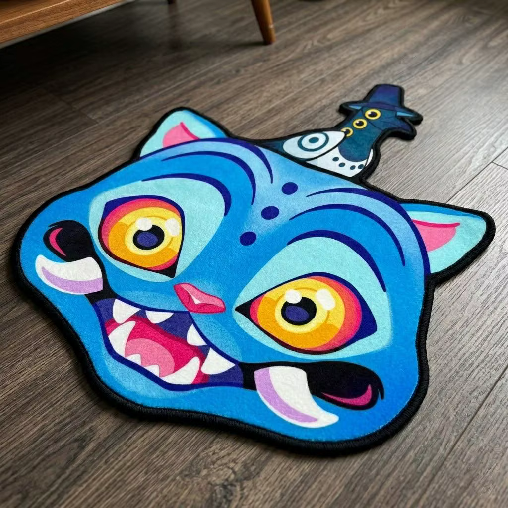 Tapis Anime Tigre Bleu Mignon Manga, Tapis de Salon et Chambre Antidérapant, Décoration Maison, Cadeau d'Anniversaire pour Enfants