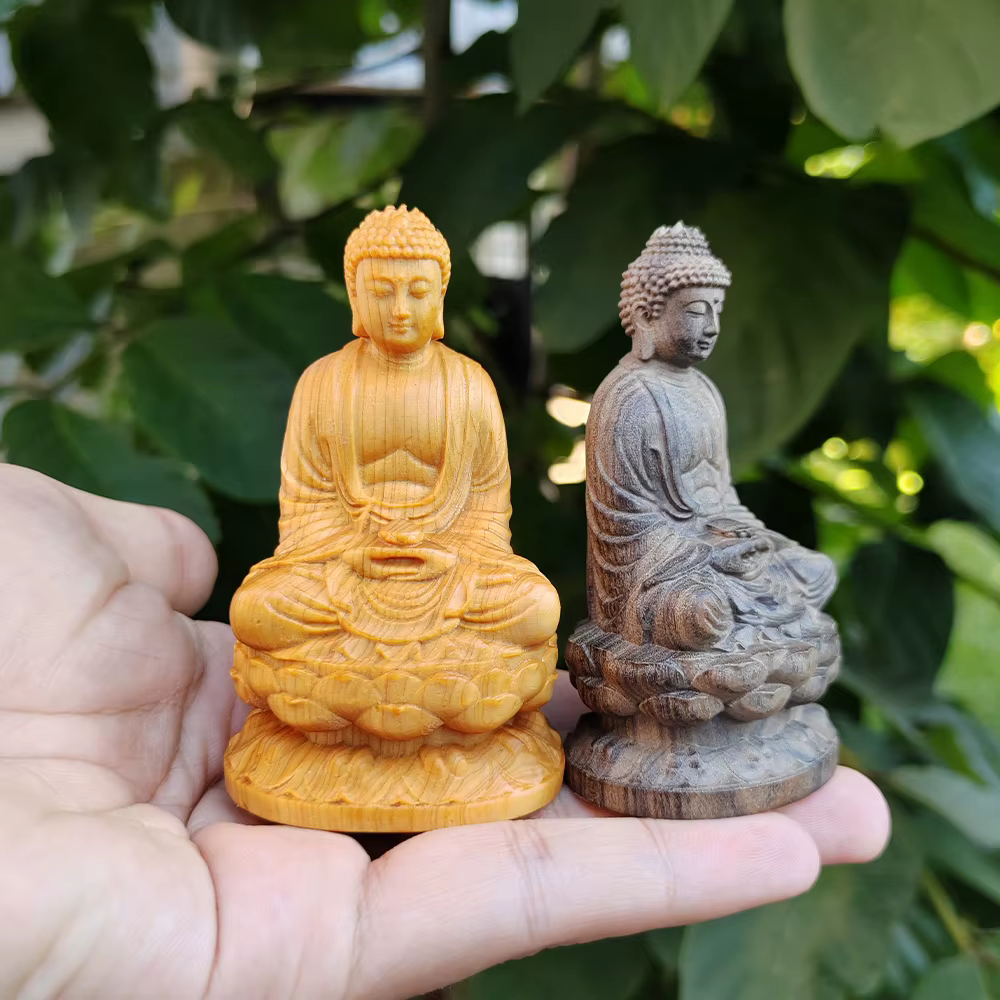 Statue de Bouddha en bois sculptée à la main de 3