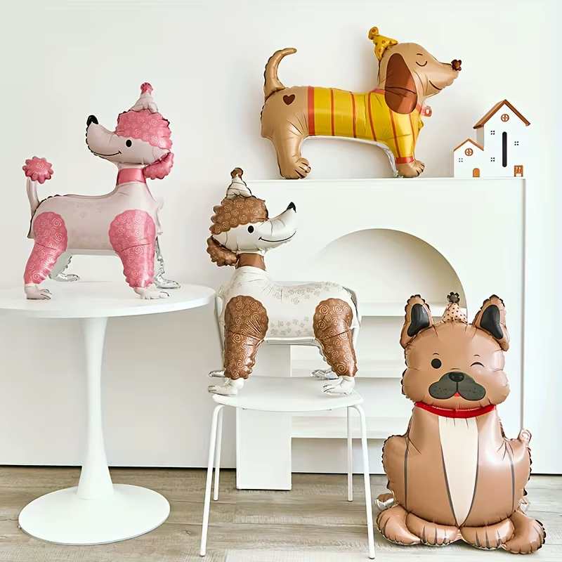 Ballons 3D en forme de chien - Ballons décoratifs pour fête d'anniversaire de bébé : Caniche, Teckel, Labrador, Bouledogue, Border Collie