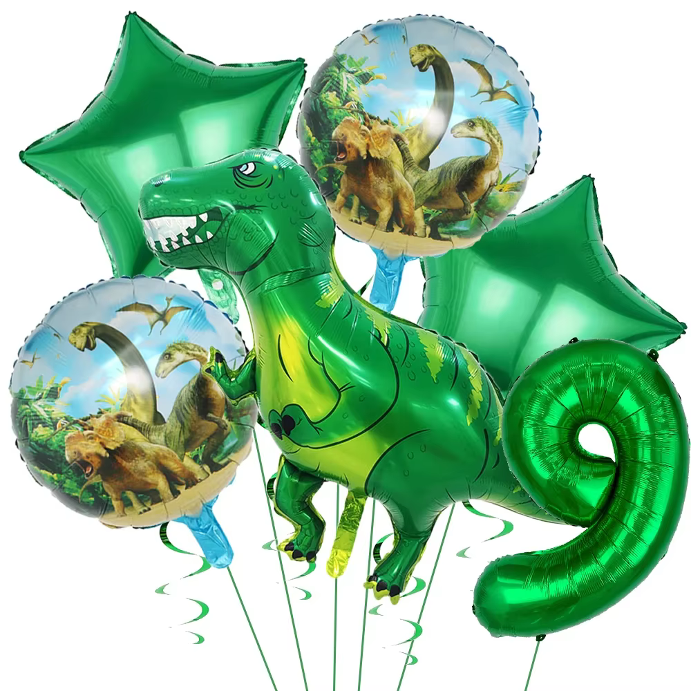 Ballons Dinosaures pour Enfants, Kit de Ballons en Aluminium Chiffres et Étoiles Dinosaures pour Fête d'Anniversaire, Idéal pour Décorer les Fêtes sur le Thème de la Jungle, Jouets