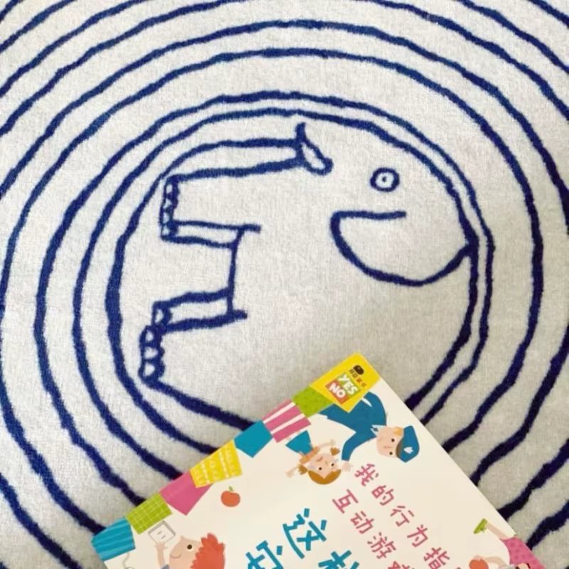 Tapis de dessin animé d'éléphant rayé, décoration de maison, de chambre à coucher, de salon, de porte d'entrée, tapis de jeu rond mignon pour enfants