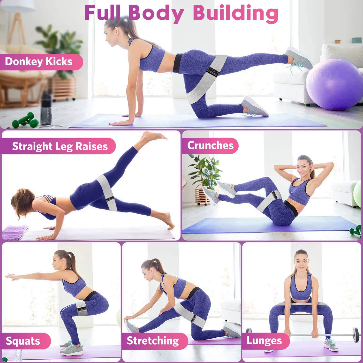 Bandes d'entraînement élastiques pour fessiers et cuisses
