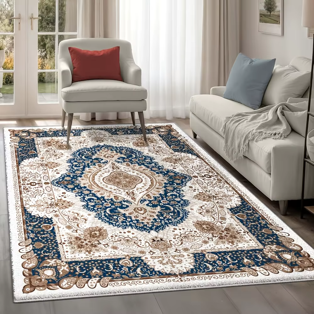 Tapis rectangulaire de style scandinave contemporain, lavable et durable, idéal pour les entrées et couloirs à fort trafic