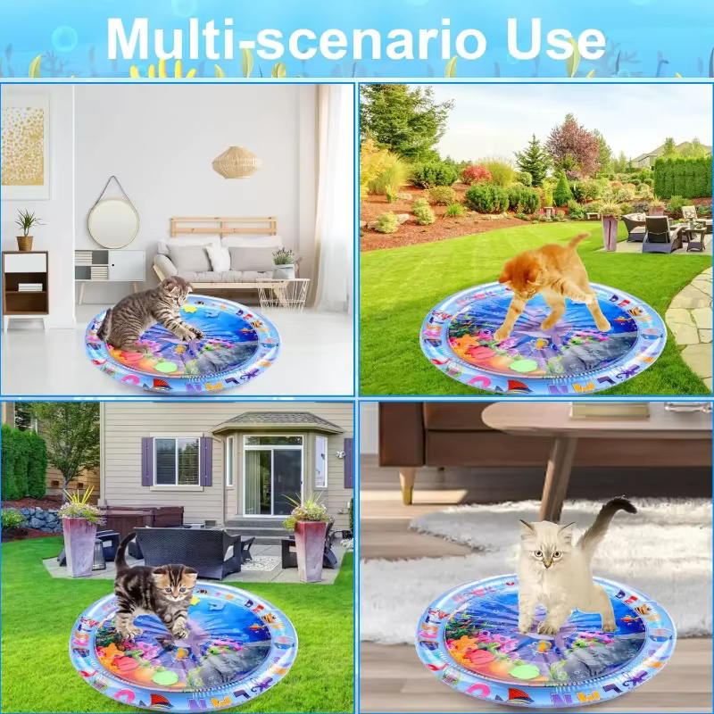 Tapis de jeu sensoriel d'eau tapis d'eau gonflable épaissi pour chat et chien tapis de jeu pour animaux de compagnie avec poisson mer océan thème jouet sensoriel eau