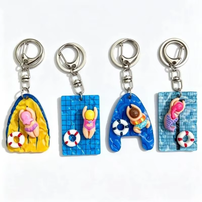 Porte-clés Fille Nageuse Mignonne de Dessin Animé, Pendentif de Natation Facile à Transporter, Accessoire Clé Thème Été pour le Voyage