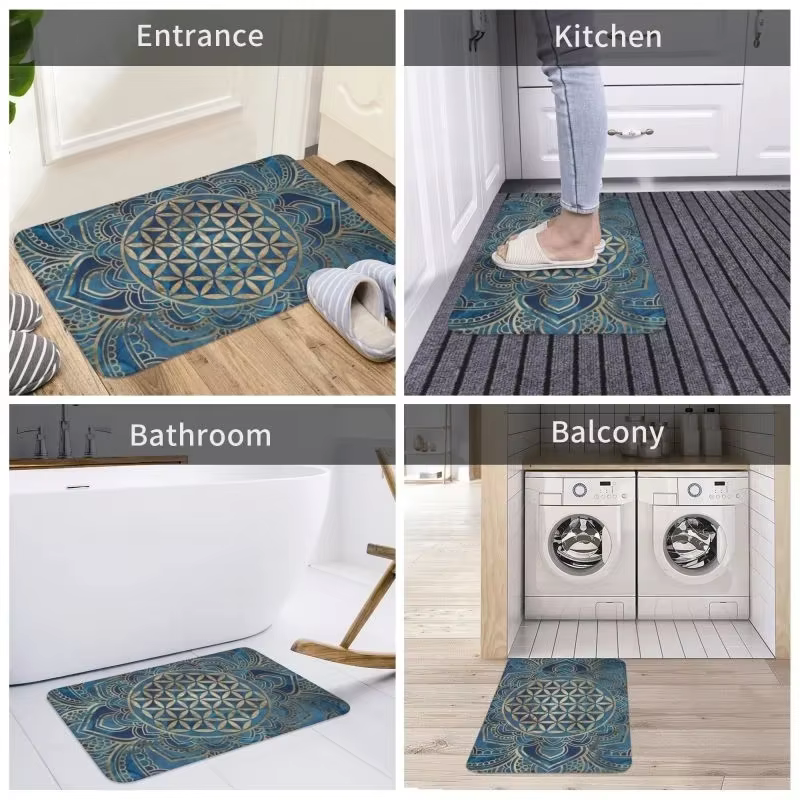 Paillasson d'entrée avec fleur de vie en Lotus, Mandala, géométrie sacrée, méditation, tapis de salle de bain antidérapant, tapis de sol pour chambre