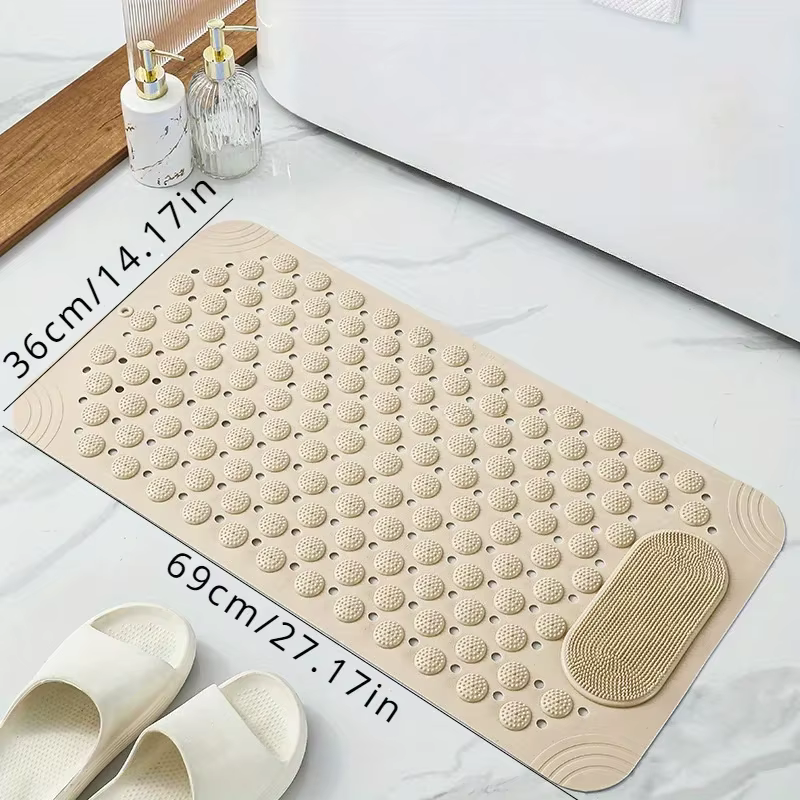 Tapis de bain antidérapant en PVC bleu clair - Tapis de sécurité rectangulaire pour douche et salle de bain avec picots de massage - 0,8 cm d'épaisseur, 2600 g/m², motif à pois
