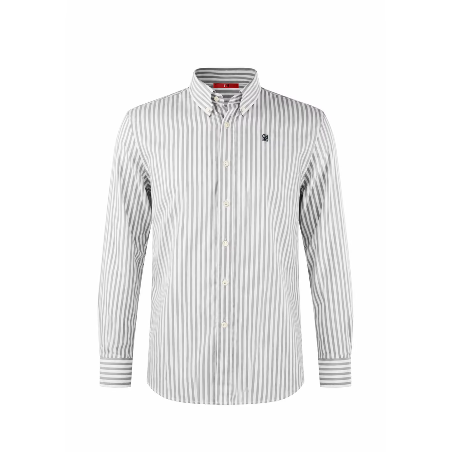 Chemise à manches longues brodée à rayures CH pour homme, coupe droite, col boutonné, classique, intemporelle, décontractée, pour tous les jours