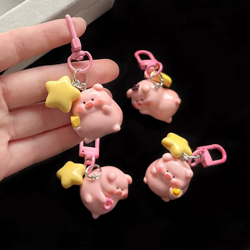 Porte-clés cochon rose, ornement en résine, joli pendentif cochon dessin animé, décoration en résine pour accessoire 28TF