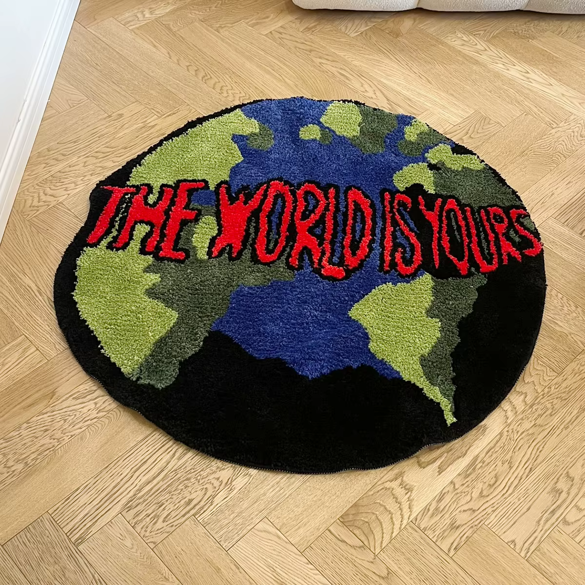 Terre tapis rond tapis de salle de bain anti-dérapant doux coussin tapis de chevet tapis sol chambre paillasson esthétique décor de chambre à coucher