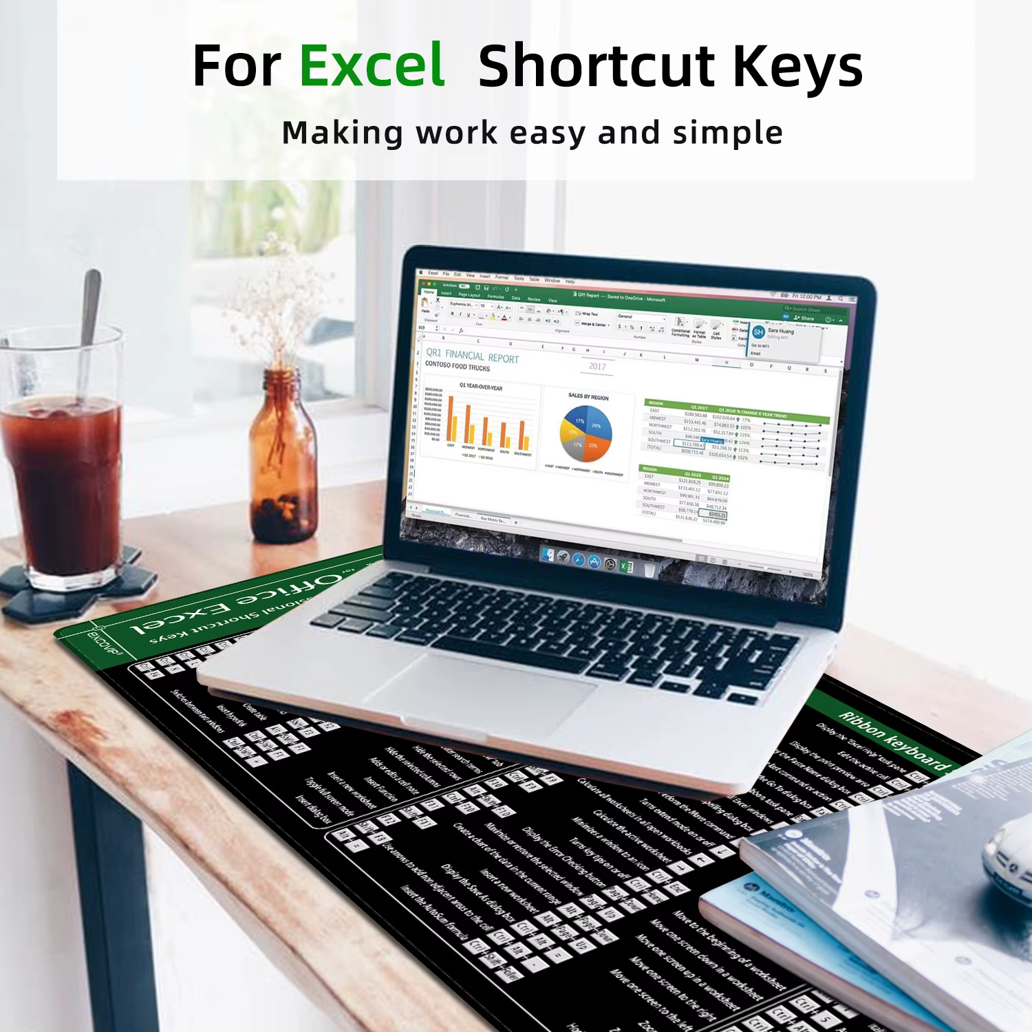 Tapis de souris EXCO Excel raccourcis, grand tapis de bureau étendu pour ordinateur de bureau, grand clavier avec bord cousu, Base antidérapante